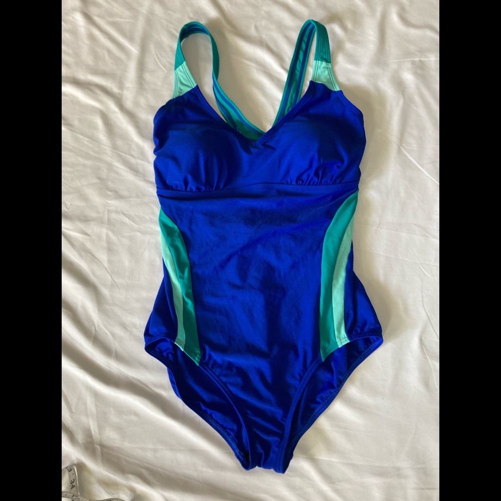 Lands' End Blue and Teal Women's One Piece Swimsuit